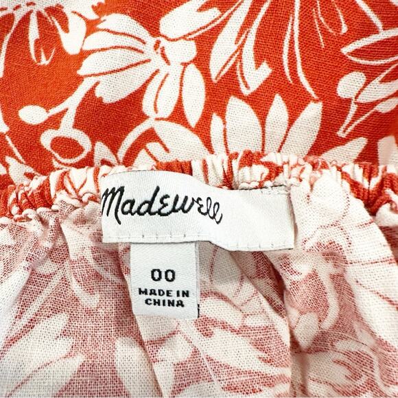 Madewell Dress Womens Mini Red Floral Linen Linen Blend Beachy Summer 00 NEW - Picture 8 of 8